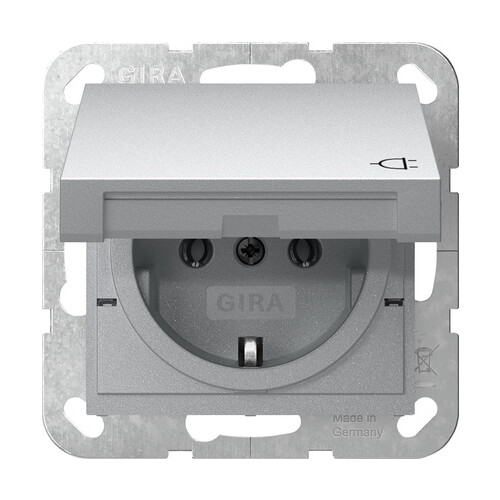 445426 Gira SCHUKO Klappdeckel System 55 Alu Produktbild Front View L