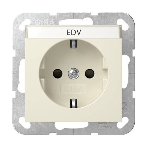 446201 Gira SCHUKO Schriftfeld + Shutter System 55 Cremeweiß glänzend Produktbild Front View L