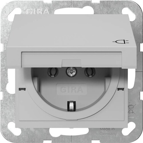 4454015 Gira SCHUKO mit Klappdeckel System 55 Grau matt Produktbild Front View L