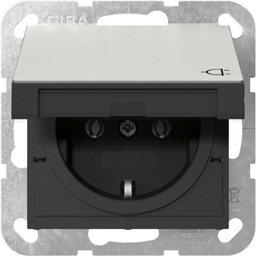 4454600 Gira SCHUKO mit Klappdeckel System 55 Edelstahl Produktbild Front View L