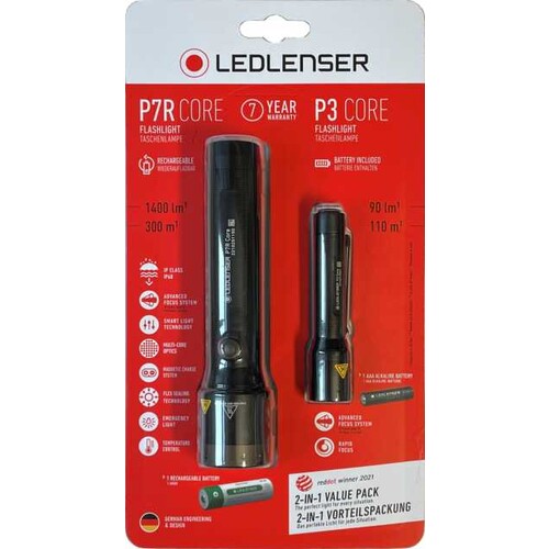 502947 Led Lenser P7R Core + Gratis P3 Core Akku Taschenlampen Set Produktbild Front View L