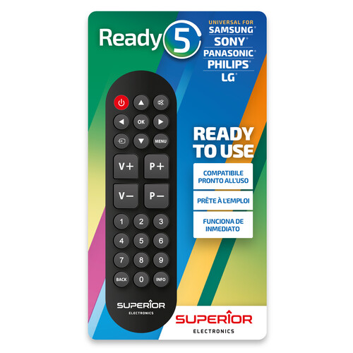 SUPTRB014 Superior Ready5 Universal Fernbedienung f. LG/Sam/Phil/Sony/Pana Produktbild Front View L