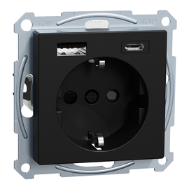 MEG2367-0403 Merten Schuko Steckdose mit USB Ladegerät, schwarz matt, System M Produktbild