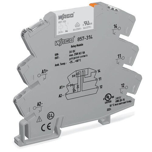 857-314 Wago Relaismodul, Eingangsnennspannung DC 24 V, 1 Wechsle Produktbild