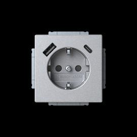 20EUCB2USBAC-83 Busch&Jaeger Steckdose 1f weißaluminium Unterputz Schutzk.Stift Produktbild front M