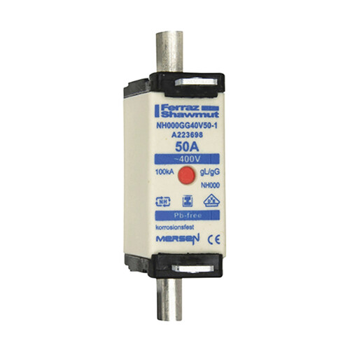 NH000GG40V40-1 MERSEN NH-Sicherung gG Gr.000 400VAC 40A spgfrei DKM Produktbild Front View L