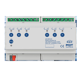 AZI-0616.03 MDT KNX Schaltaktor 6-fach, 8TE, REG, 16/20A, 230VAC, mit Wirkleist Produktbild front M