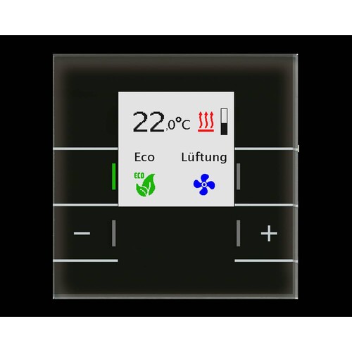 SCN-RTRGS.02S MDT KNX Glas Raumtemperaturregler Smart mit Farbdisp Produktbild Front View L