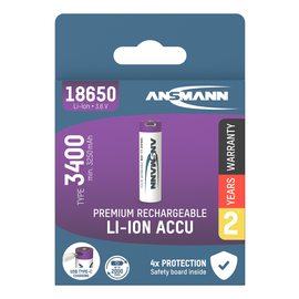 1307-0003 Ansmann Li-Ion Akku 18650 3,6V 3400 mAh mit USB Typ-C Ladebuchse Produktbild front M