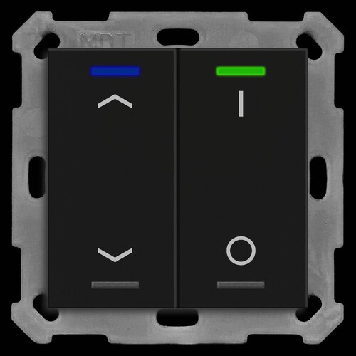 BE-TAL550206.C1 MDT KNX Taster Light 55 2-fach, RGBW, Schwarz matt, Jalousie_Sc Produktbild Front View L