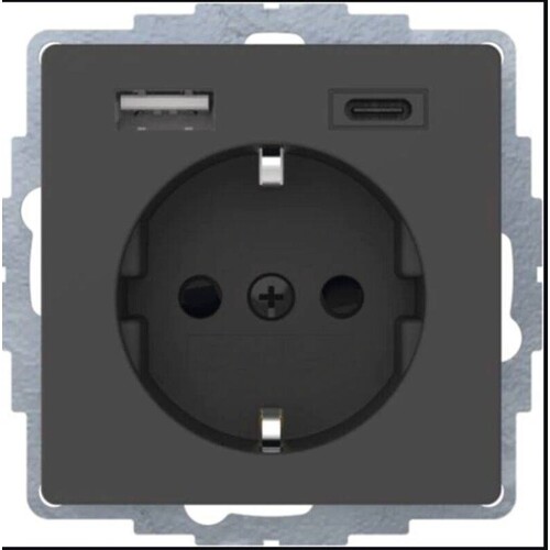 MAN0204623 Berker Steckdose SCHUKO/USB A-C Q.x schwarz matt, Produktbild Front View L