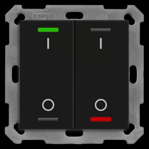 BE-TAL55T206.B1 MDT KNX Taster Light 55 2-fach, RGBW, Temperatursensor, Schwarz Produktbild Front View L