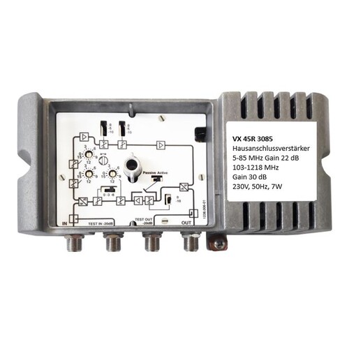 VX 45R 3085 Wisi CATV Verstärker 30dB, 1,2GHz,109dB,Rückw.85MHz 22dB,Rotary-Sw. Produktbild Front View L