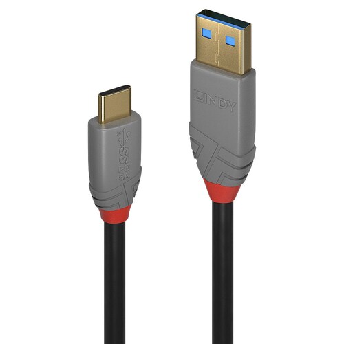 36911 Lindy USB 3.2 Gen2 Kabel 1m USB-A auf USB-C, 15W, 3A, Anthra Line Produktbild