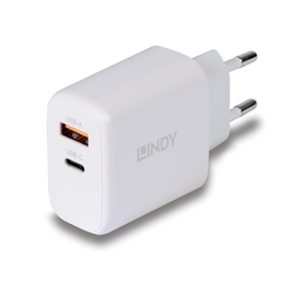 73428 Lindy USB-Ladegerät Type A & C GaN 65W Charger mit EU-Stecker Produktbild