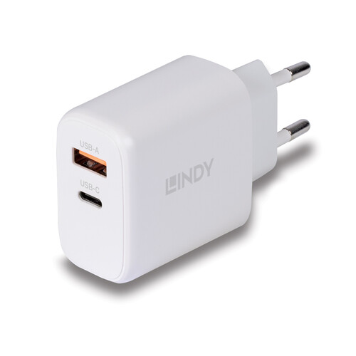 73428 Lindy 65W USB Type A & C GaN Charger mit EU-Stecker Produktbild