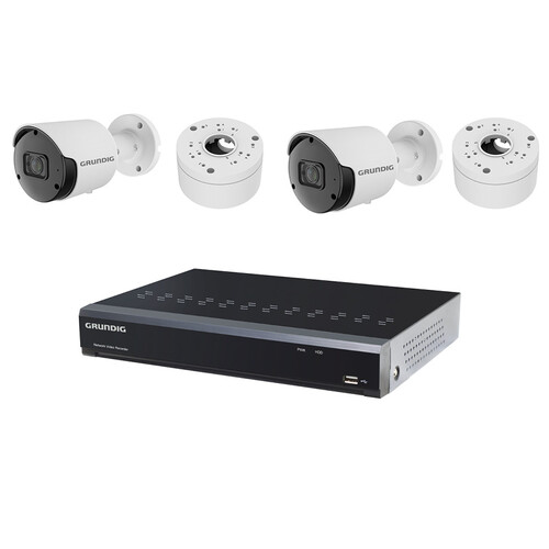 LABOE-IPKIT1-25 Grundig IP Überwachungs Set best. aus 4 Kanal Recorder+2 Kameras Produktbild Front View L