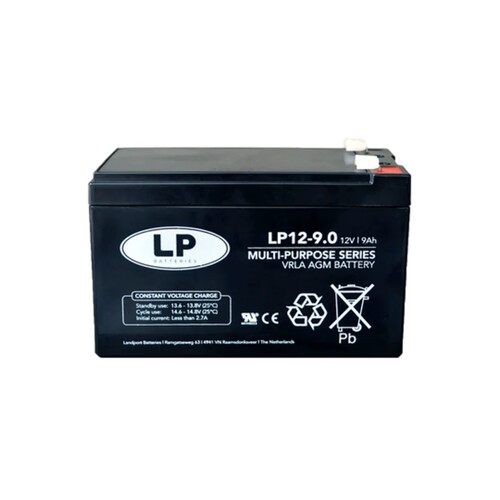 513971 Landport LHR 1242W Bleiakku AGM 12V/9Ah/C20 HR Faston 6,3mm 151x65x94,5 Produktbild Front View L