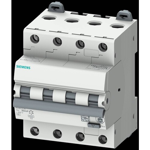 5SU13467FP16 Siemens FI/LS-Schalter, 6 kA, 4P Typ A, 30 mA, C-Char, In: 16A Un Produktbild Front View L