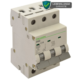 EVOZ3C25 Tracon Leitungsschutzschalter, 3 polig, C Charakteristik 25A, C, 3P, 6 Produktbild front M
