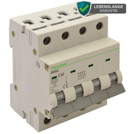 EVOZ4C16 Tracon Leitungsschutzschalter, 4 polig, C Charakteristik 16A, C,4P,6kA Produktbild front M