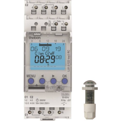1220230 Theben Dämmerungsschalter mit Zeitschaltuhr, Einbau-Lichtsensor, 2 Ka Produktbild Front View L