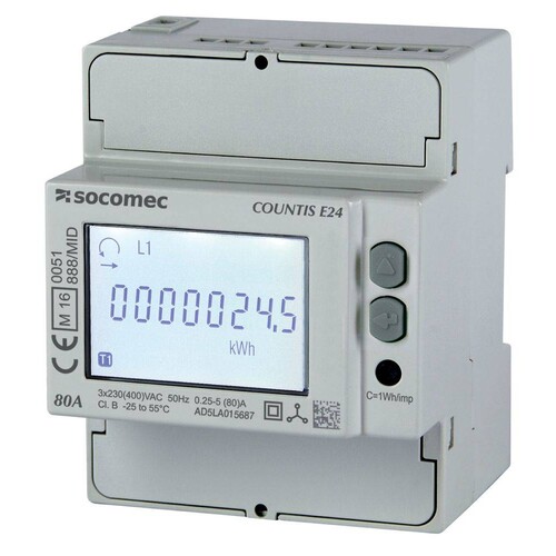 48503055 Socomec COUNTIS E28 Direktzähler 3ph. 80A Ethernet MID Dopp Produktbild Front View L