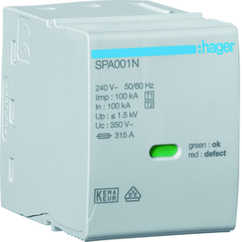 SPA001N Hager Steckmodul N-PE 350V 100kA 1.5kV Produktbild front M
