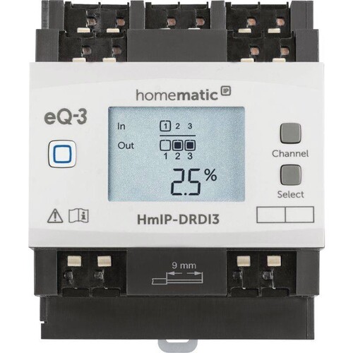 154434A0 EQ-3 Homematic Homematic IP Dimmaktor für Hutschienenmontage-3-fach Produktbild Front View L
