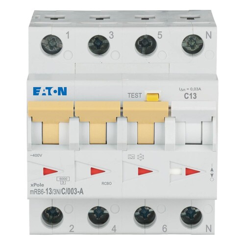 120659 EATON MRB6-13/3N/C/003-A FI/LS FI/LS Kombischalter 3+N 13A 30mA Typ A Produktbild Additional View 1 L