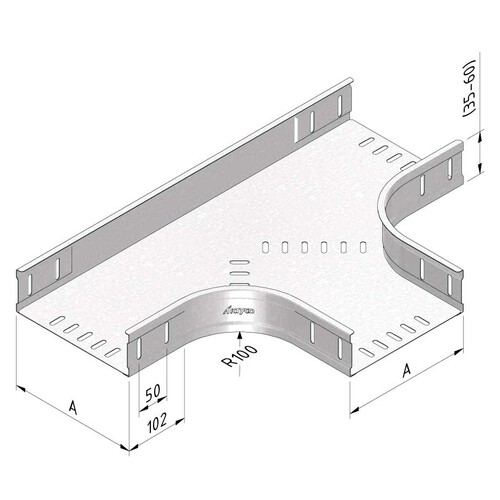 10178 Trayco CT60-T-100-PG Kabelrinne T-Stück 100mm Produktbild Additional View 1 L