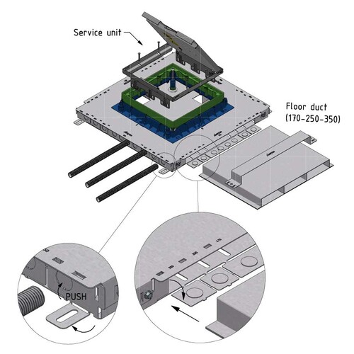 15638 Trayco FS-BOX38-SQ-260-500-PG Unterflurdose Breite 515x515mm Höhe 38mm Produktbild Additional View 1 L