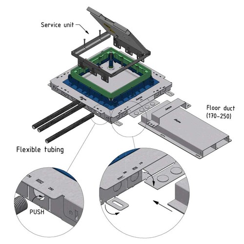 15774 Trayco FS BOX38 SQ 260 400 PG Unterflurdose Breite 415x415mm Höhe 38mm Produktbild Additional View 1 L