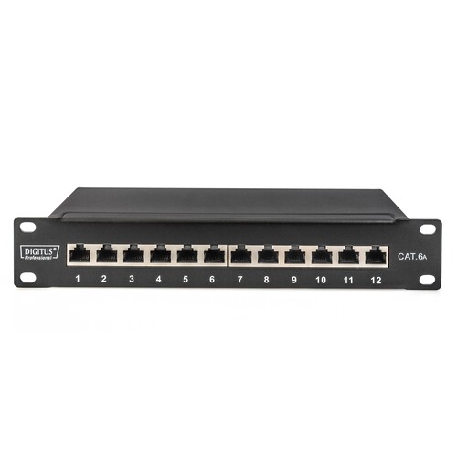 DN-91612S-EA Digitus Cat.6A Patch Panel, geschirmt, 12 Port, 1HE, 10, schwarz Produktbild Additional View 1 L