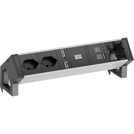937.310 Bachmann DESK2 ALU BLACK 2xCH T13 1xCM 1xUSB A&C 22W 0,2m GST18 Produktbild front M