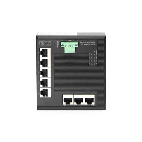 DN-651127 Digitus Industrial 8 Port Gigabit Flat Switch DIN rail, erweitert Produktbild Additional View 1 L