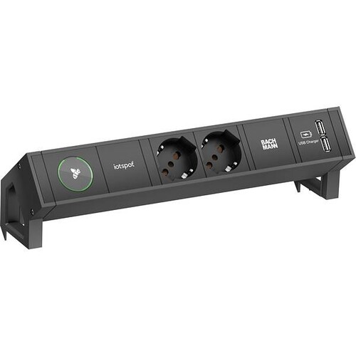 902.840 Bachmann DESK2 1xiotspot 2xP40 1xUSB Charger 0,2m GST18, RAL9005 Produktbild Front View L