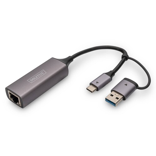 DN-3028 Digitus USB Type C Gigabit Ethernet Adapter 2.5G USB C + USB A Produktbild Additional View 1 L