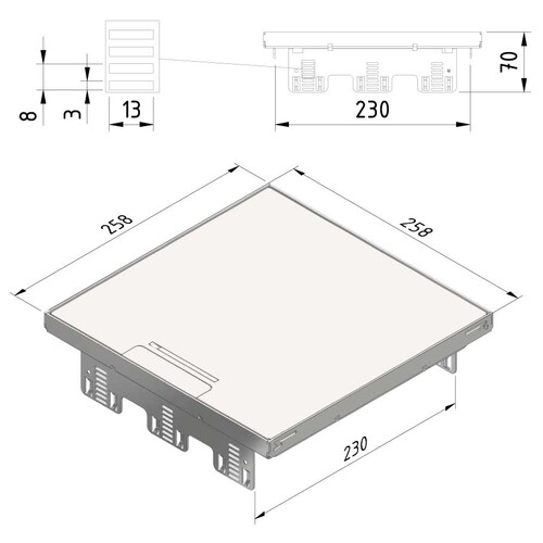 16631 Trayco FS HC15 PL SQ 260 SS304 Klappdeckel quadratisch flach B=258mm, Produktbild Additional View 1 L