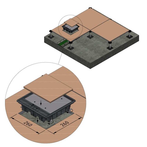 15965 Trayco FS HC8 CE SQ 260 RF PA9011 Klappd. quadr. Doppelboden L=258mm, B=2 Produktbild Additional View 1 L