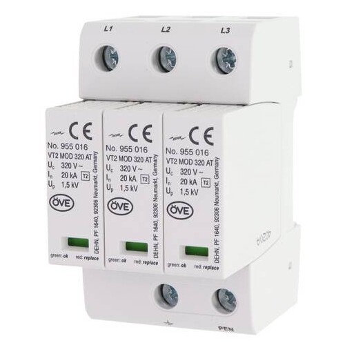 955300 Dehn Überspannungsableiter Typ 2 SPD VT2 3 polig für TN-C-Systeme Produktbild Additional View 1 L