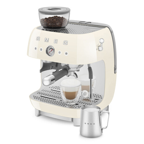 EGF03CREU SMEG Siebträgermaschine mit integrierter Kaffeemühle, Creme, Alumin Produktbild Additional View 1 L