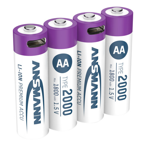 1312-0036 Ansmann Li-Ion Akkus Mignon AA 1,5V 2000mAh 4er-Bli. m.USB-C Ladebuchse Produktbild Additional View 1 L