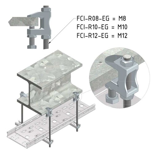 10220 Trayco FCI R08 EG Trägerklammer Gewindestange   Flange Clamp I profile Produktbild Additional View 2 L