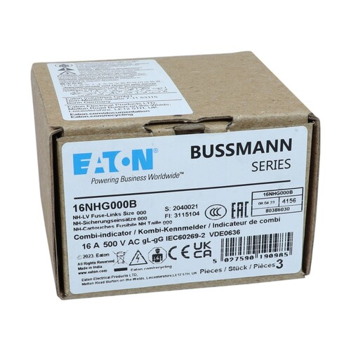 16NHG000B Eaton NH FUSE 16A 500V GG/GL SIZE 000  NH FUSE 16A 500V GL/GG SIZE 0 Produktbild Additional View 3 L