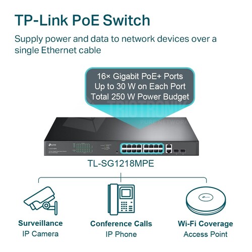 TL-SG1218MPE TP-Link 18 Port Gigabit Easy Smart Switch with 16 Port PoE+ Produktbild Additional View 3 L