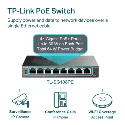 TL-SG108PE TP-Link 8 Port Gigabit Easy Smart Switch with 4 Port PoE+ Produktbild Additional View 4 L