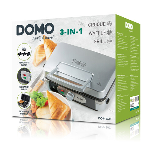 DO9136C Domo Sandwich - Waffel - Grill 3 in 1 Produktbild Back View L