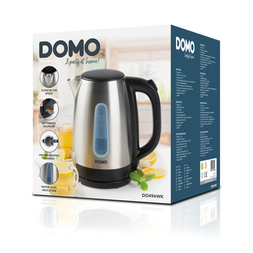 DO496WK Domo Wasserkocher 1,7l Edelstahl 2200W Produktbild Side View L