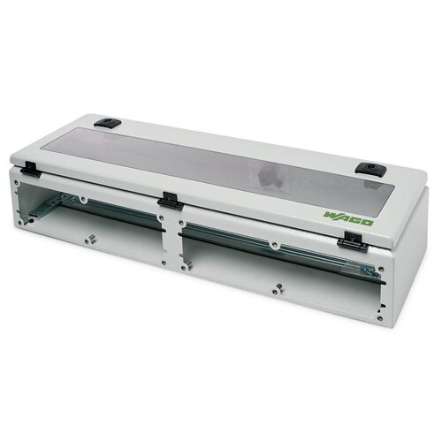 850-814/002-000 Wago IP65 Systemgehäuse STAHLBELCH (RAL 7035) BxHxT (200x120x20 Produktbild Front View L